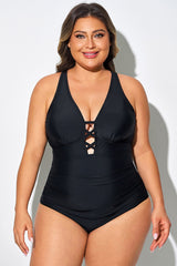 Deep V-Neck Criss Cross Back One Piece Swimsuit