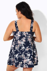 Floral Print Lotus Tie Front Women's Swimdress