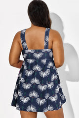 Dusty Blue Floral Print V-Neck Swimdress