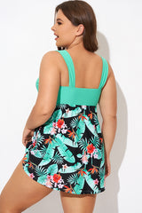 Green Flower Tie-front Wide Straps Swimdress