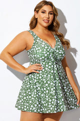Mint Floral Ruched A-Line Empire Waist Swimdress