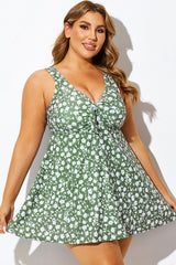 Mint Floral Ruched A-Line Empire Waist Swimdress