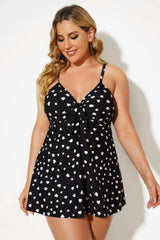 Black Dots Tie Front Classic Women Swimdress