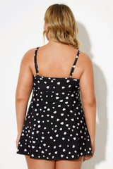 Black Dots Tie Front Classic Women Swimdress
