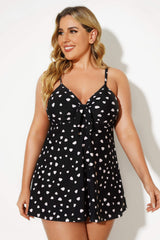 Black Dots Tie Front Classic Women Swimdress