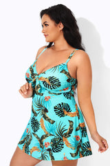 Sweetheart Neckline Print Tie Front Underwire Swimdress
