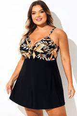 Plant Print Stylish Tie Front Underwire Swimdress