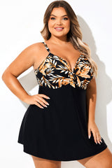 Plant Print Stylish Tie Front Underwire Swimdress