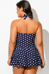Navy Halter Sweetheart Polka Dot Sexy Swimdress