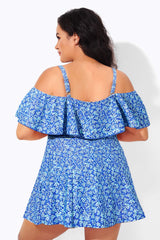 Pretty Ditsy Prints Off-the-Shoulder Swimdress
