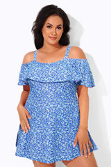 Pretty Ditsy Prints Off-the-Shoulder Swimdress