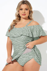 Floral Ruffle Cold Shoulder Women Swimdress