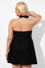 Fashion Black Dot Vintage Drawstring Closure Swimdress