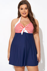 Vintage Stripe Halter Straps Women Swimdress