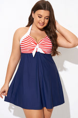 Vintage Stripe Halter Straps Women Swimdress