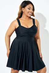 Black Adjustable Shoulder Straps Lady Flowy Swimdress