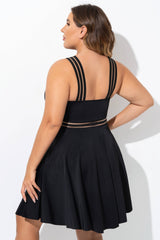 Graceful Black Mesh Panel Women Swimdress