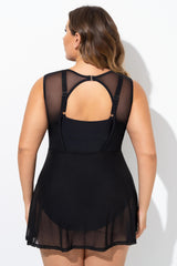 Black Mesh Underwire Hook & Eye Closure Swimdress