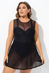 Black Mesh Underwire Hook & Eye Closure Swimdress