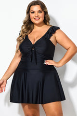 Ruffle Swimsuit Tie Knot Front Ruched Vintage Swimdress