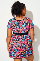 Multi Floral Print Short Sleeve Swimdress