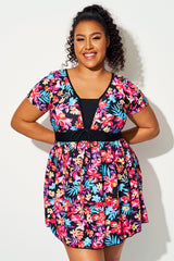 Multi Floral Print Short Sleeve Swimdress