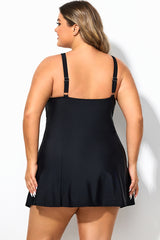 Plus Size Black＆White Color Block High Neck Swimdress