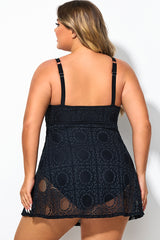 Plus Size Black Crochet Lingerie Strap Swimdress