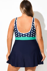 Polka Dot Colorblock Square Neck Tank Swimdress