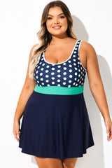 Polka Dot Colorblock Square Neck Tank Swimdress