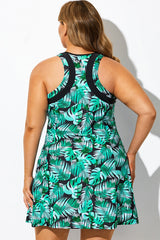 Green Palm High Neck Racerback Swimdress
