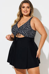 Dot Print V-Neck Lace Up Cut Out Swimdress