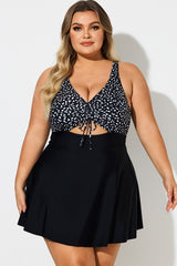 Dot Print V-Neck Lace Up Cut Out Swimdress