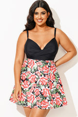 Plus Size Contrast Floral Print Style Swimdress