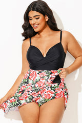 Plus Size Contrast Floral Print Style Swimdress