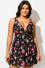 Floral Print Crossover V-Neck Wrap Swimdress