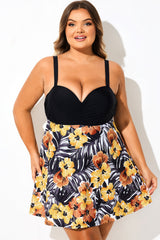 Plus Size Tropical Floral Print V-Neck Swimdress
