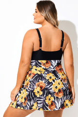 Plus Size Tropical Floral Print V-Neck Swimdress