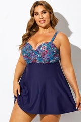 Plus Size Bohemian Multi Print V-Neck Swimdress
