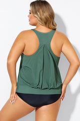 Army Green Racerback Tummy Control Blouson Tankini Top