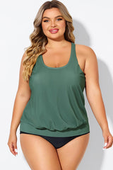 Army Green Racerback Tummy Control Blouson Tankini Top