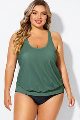 Army Green Racerback Tummy Control Blouson Tankini Top