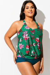 Floral Print Racerback Tummy Control Blouson Tankini Top