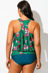 Floral Print Racerback Tummy Control Blouson Tankini Top