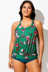 Floral Print Racerback Tummy Control Blouson Tankini Top