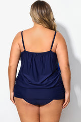 Technicolor Draped Scoop Neck Lightweight Blouson Tankini Top