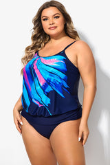 Technicolor Draped Scoop Neck Lightweight Blouson Tankini Top