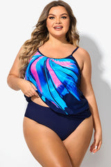 Technicolor Draped Scoop Neck Lightweight Blouson Tankini Top