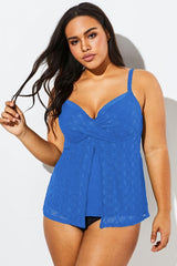 Blue Twist-front Sweetheart Neckline Tankini Top