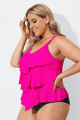 Pink Vintage Round Neck Women Tankini Top